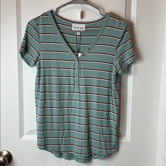 Striped half button v-neck t-shirt - Picture 2 of 6